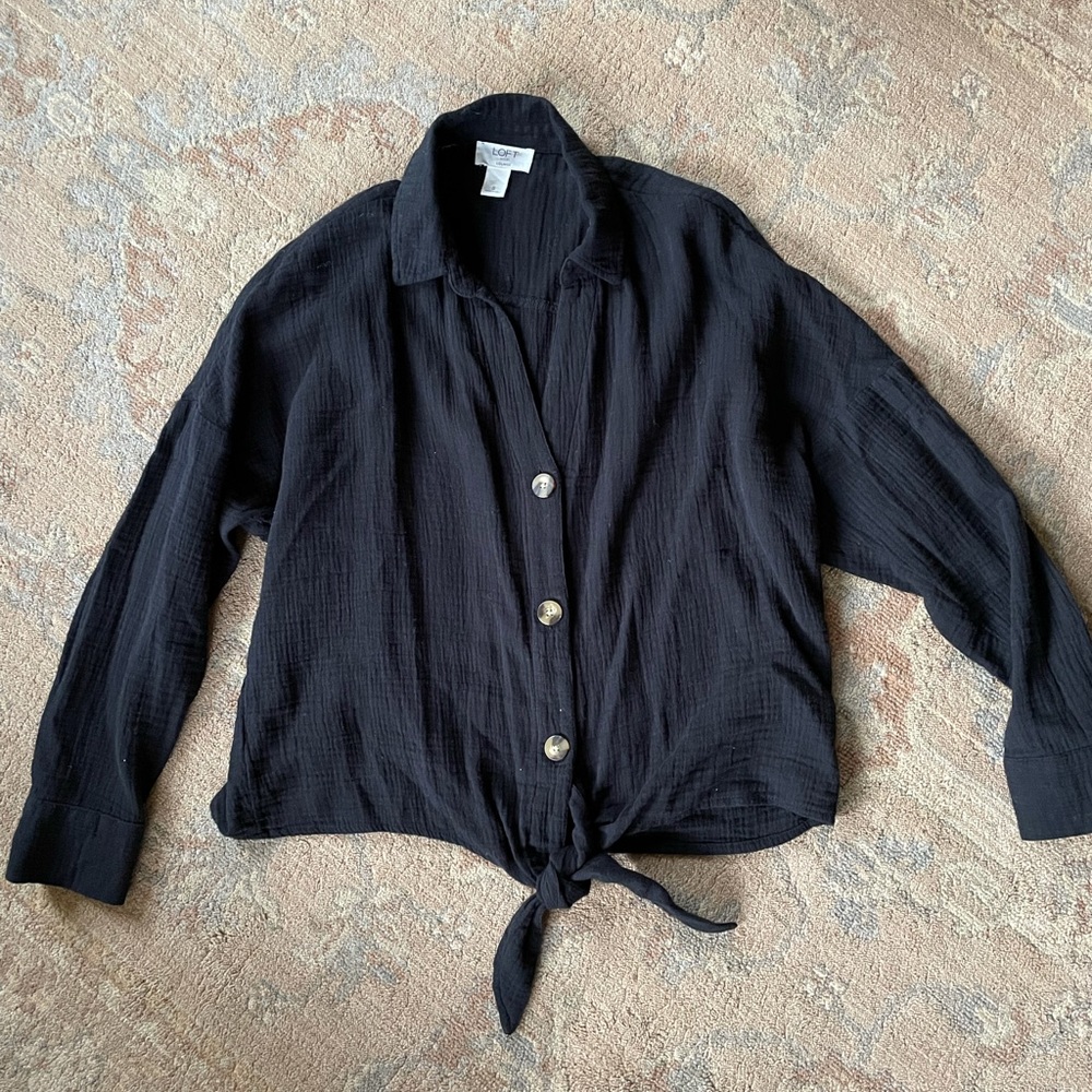 LOFT Lounge Cotton Tie-Front Shirt